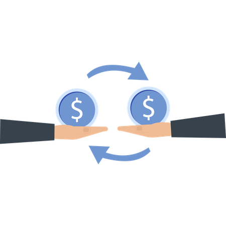 Hands Exchanging Dollar Coins with Arrows Business and Finance  Illustration