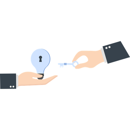Hands exchanging key to lightbulb  Illustration