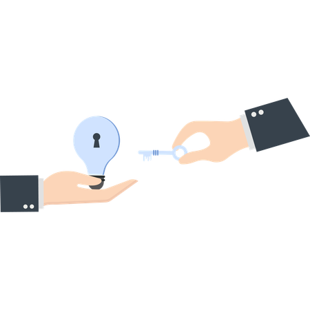 Hands exchanging key to lightbulb  Illustration