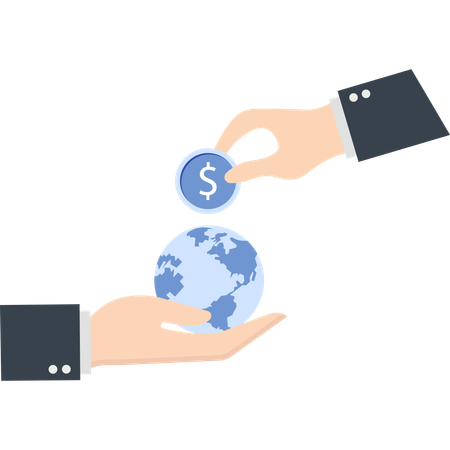Hands exchanging money for world global finance  Illustration