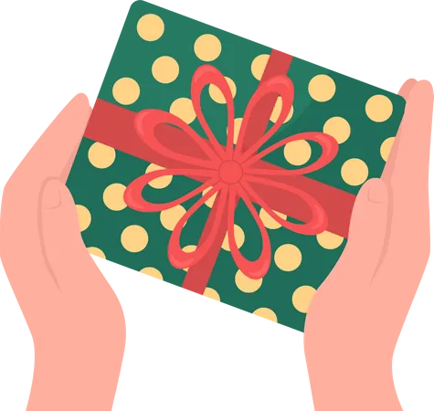 Hands give wrapped gift  Illustration
