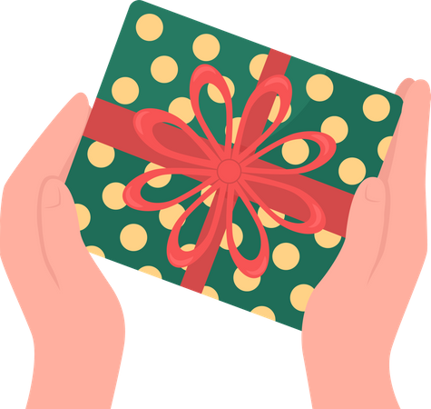 Hands give wrapped gift  Illustration