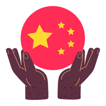 Hands hold round flag of China  Illustration