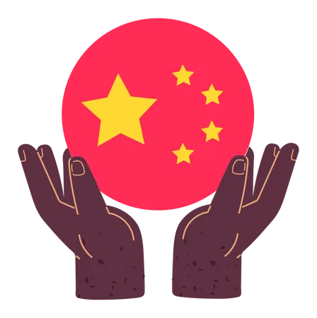 Hands hold round flag of China  Illustration