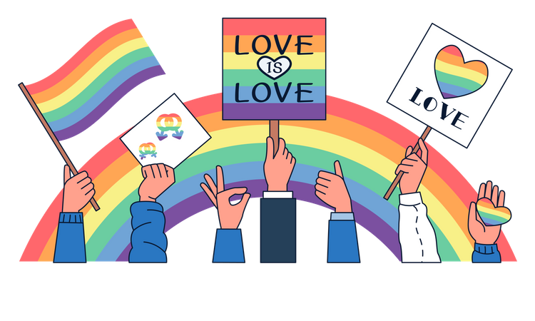 Hands holding a LGBTQ Posters Illustration
