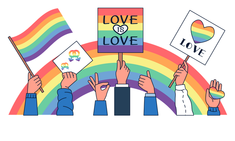 Hands holding a LGBTQ Posters  Illustration