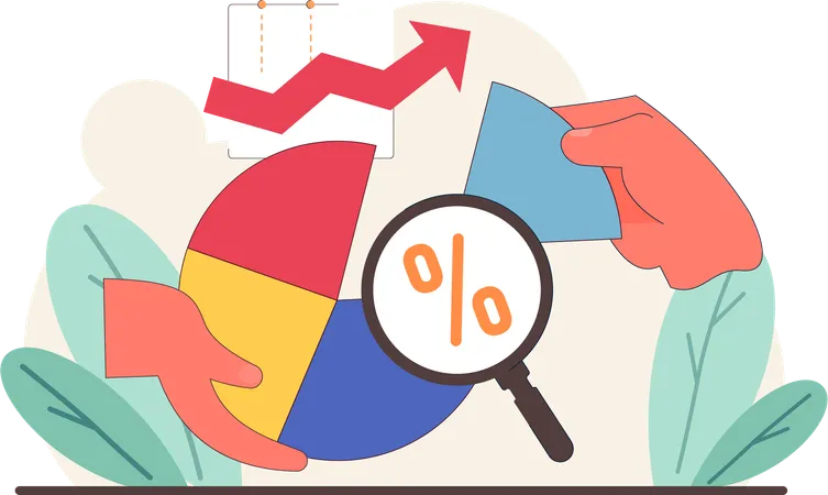 Hands holding analysis report with magnifying glass  Illustration