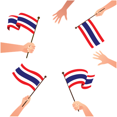 Hands holding and waving Thailand flags  Illustration