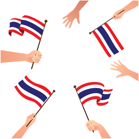 Hands holding and waving Thailand flags  Illustration