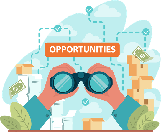 Hands holding binocular and finding opportunities  Illustration