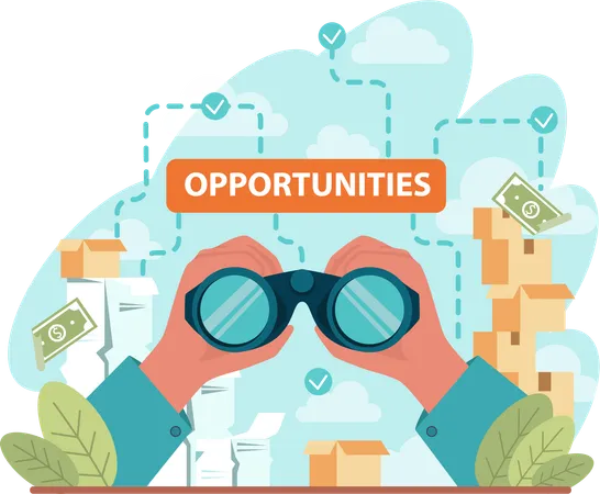 Hands holding binocular and finding opportunities  Illustration