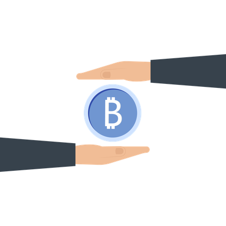 Hands Holding Bitcoin Coin Digital Currency Crypto Trading  Illustration