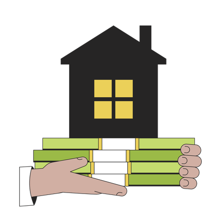 Hands holding cash and house  Illustration