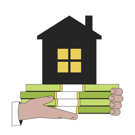 Hands holding cash and house  Illustration