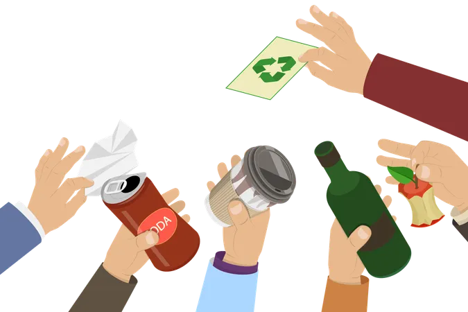 3 D Isometric Flat Vector Illustration Of Hands Holding Garbage Waste Recycling イラスト