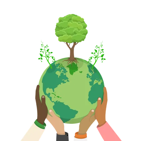 3 D Isometric Flat Vector Illustration Of Hands Holding Green Earth Save Our Planet Illustration
