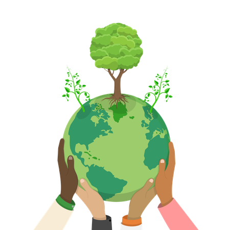 Hands Holding Green Earth  Illustration