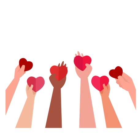 The Concept Of Charity And Donation Of People Of Many Nationalities Give And Share Your Love With People Hand Holding Heart Symbol Flat Design Vector Illustration On Blue Background Illustration