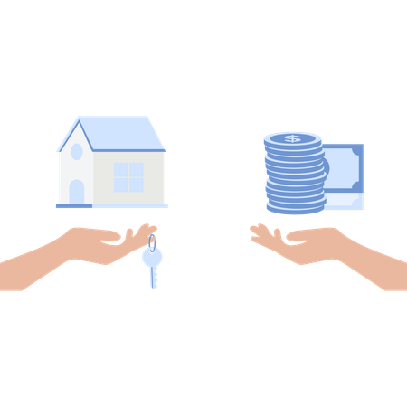 Hands Holding House & Key vs Money  Illustration