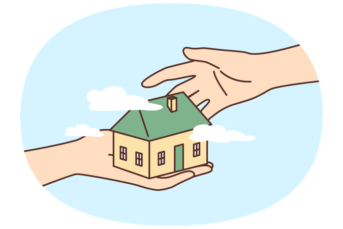 Hands holding house maquette  Illustration