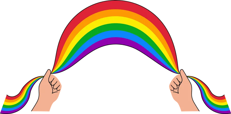 Hands holding LGBT flag rainbow  Illustration