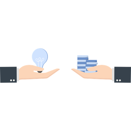 Hands Holding Lightbulb and Coins  Illustration