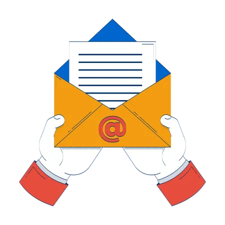 Hands holding open email envelope with document  Illustration