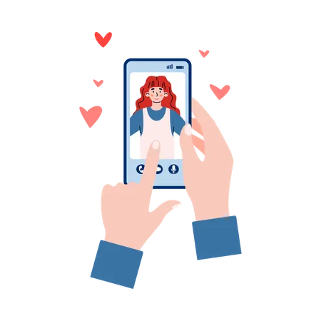 Hands holding phone with dating chat app  Illustration