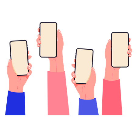 Hands holding phones  Illustration