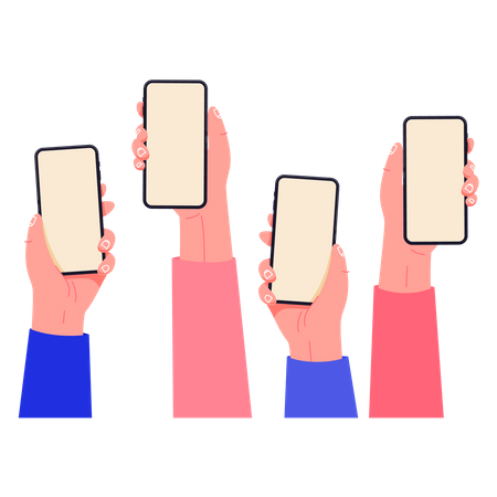 Hands holding phones  Illustration