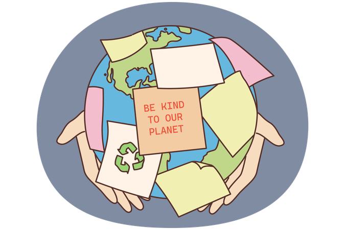 Hands holding planet show care about environmental protection  Illustration