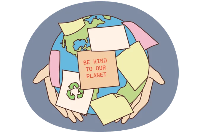 Hands holding planet show care about environmental protection  Illustration