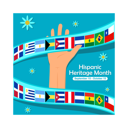 Hands holding ribbons with flags of various countries in America  Illustration