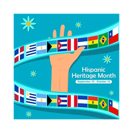 Hands holding ribbons with flags of various countries in America  Illustration