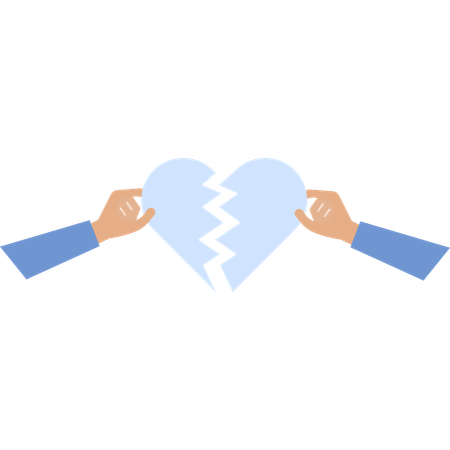 Hands Holding Separated Heart Shape Symbolizing Breakup or Sadness  Illustration