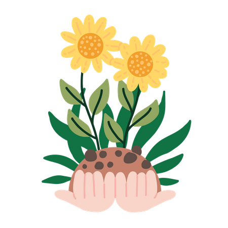 Hands holding Sunflowers  イラスト