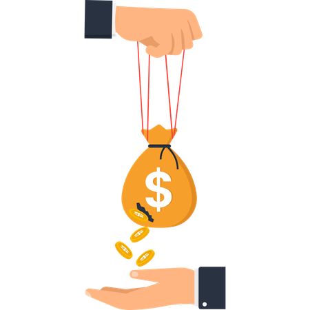 Hands Manipulating Money Bag with Falling Coins  Illustration