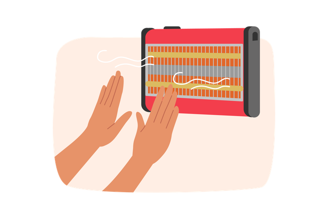 Hands near electric heater  Illustration