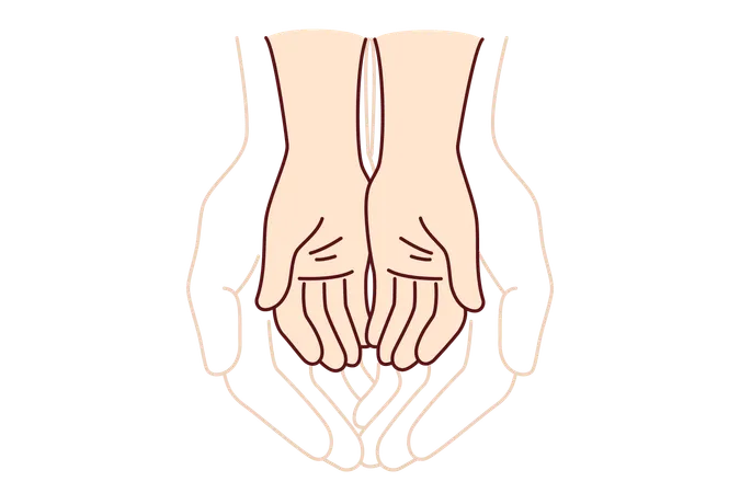 Hands of adult and child symbolize unity of different generations  Illustration