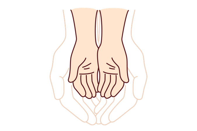 Hands of adult and child symbolize unity of different generations  イラスト