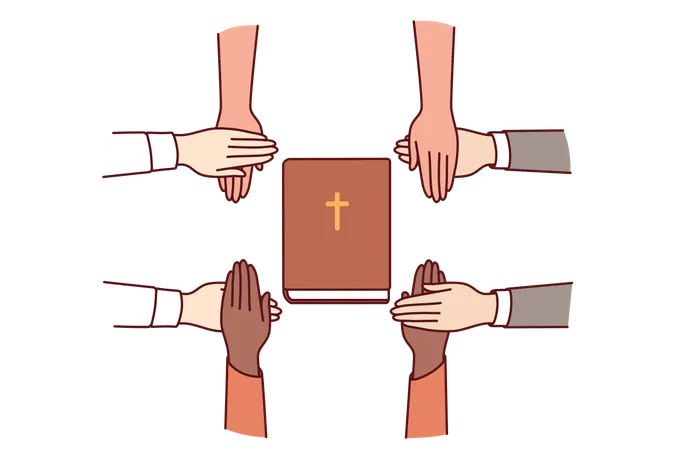 Hands of christian believers held bible which allows them to commune with lord  Illustration