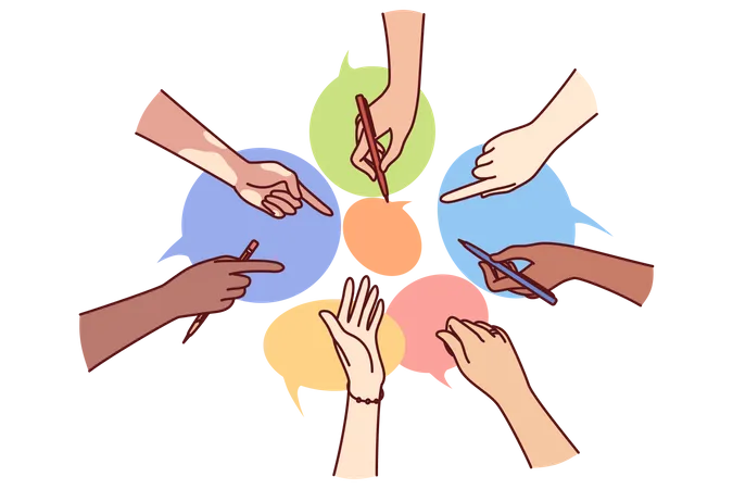 Hands of diverse people collectively communicating on instant messengers  Illustration