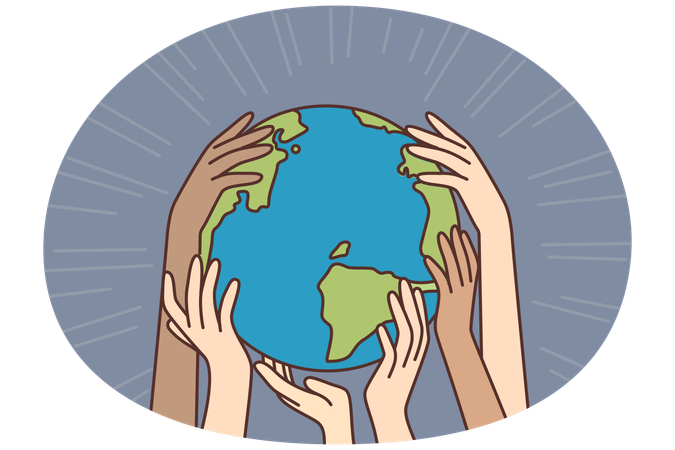 Hands of Diverse People Touching Planet Earth  Illustration