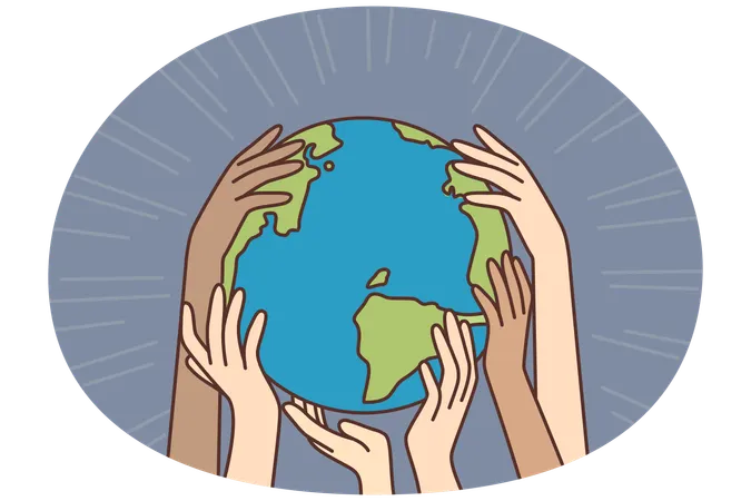 Hands of Diverse People Touching Planet Earth  Illustration