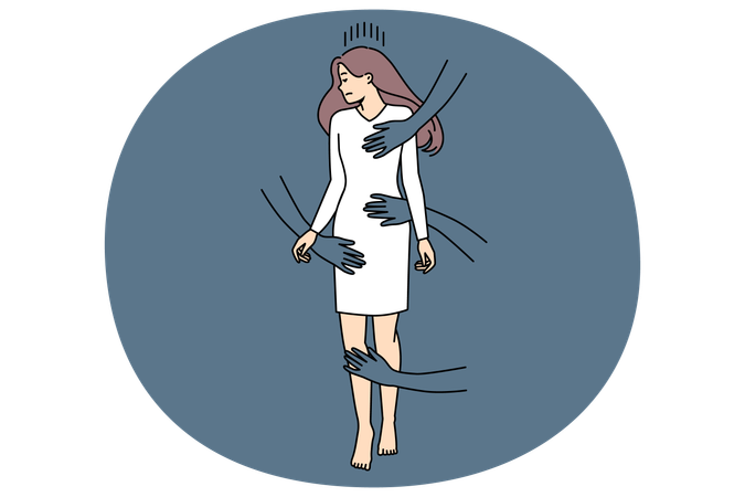 ストレスで傷ついた女性に触れる男性の手  イラスト