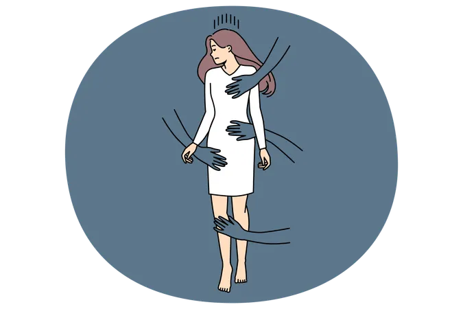 ストレスで傷ついた女性に触れる男性の手  イラスト