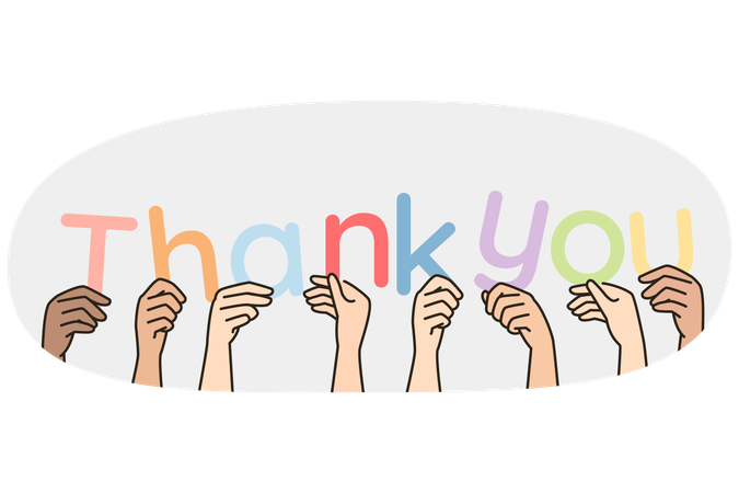 Hands of people hold letters forming phrase Thank you  Illustration