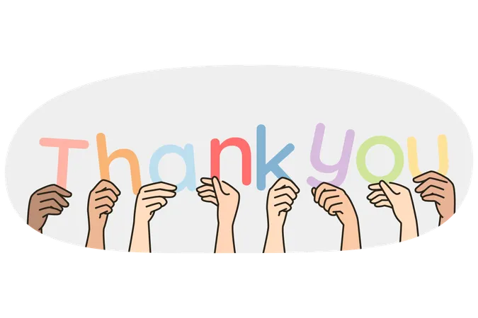 Hands of people hold letters forming phrase Thank you  Illustration