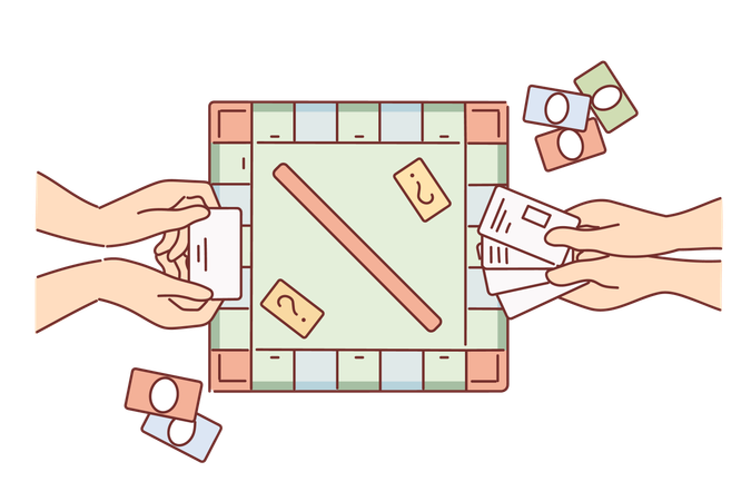 Hands of people playing monopoly  イラスト