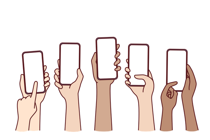 Hands of people with mobile phones  Illustration